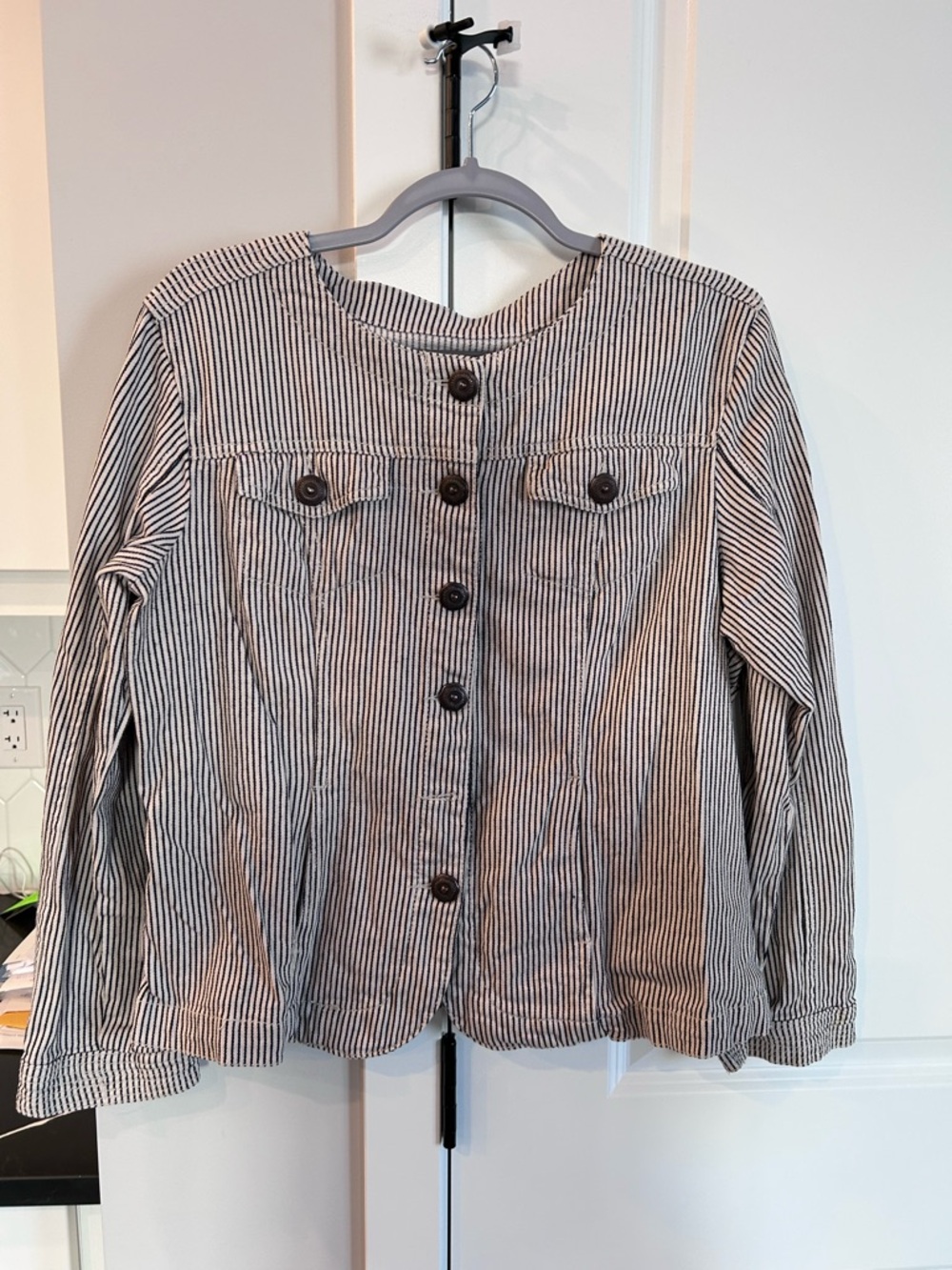 Vintage LAL Black White Striped Jacket Y2K Button Front Blazer Trucker
